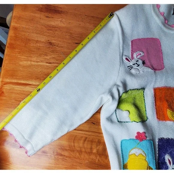 Read Berek Easter Bunny Chicks Flowers Spring Sweater 1XL Whimsical Novelty - Picture 12 of 13